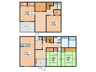 服部豊町2丁目貸家の物件間取画像